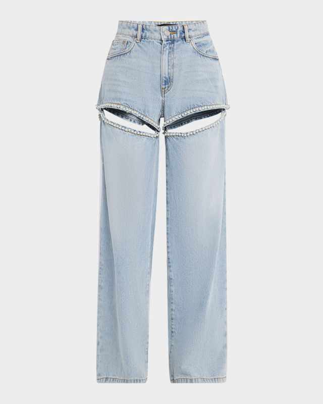 Wide-Leg Cut-Out Pearl Jeans